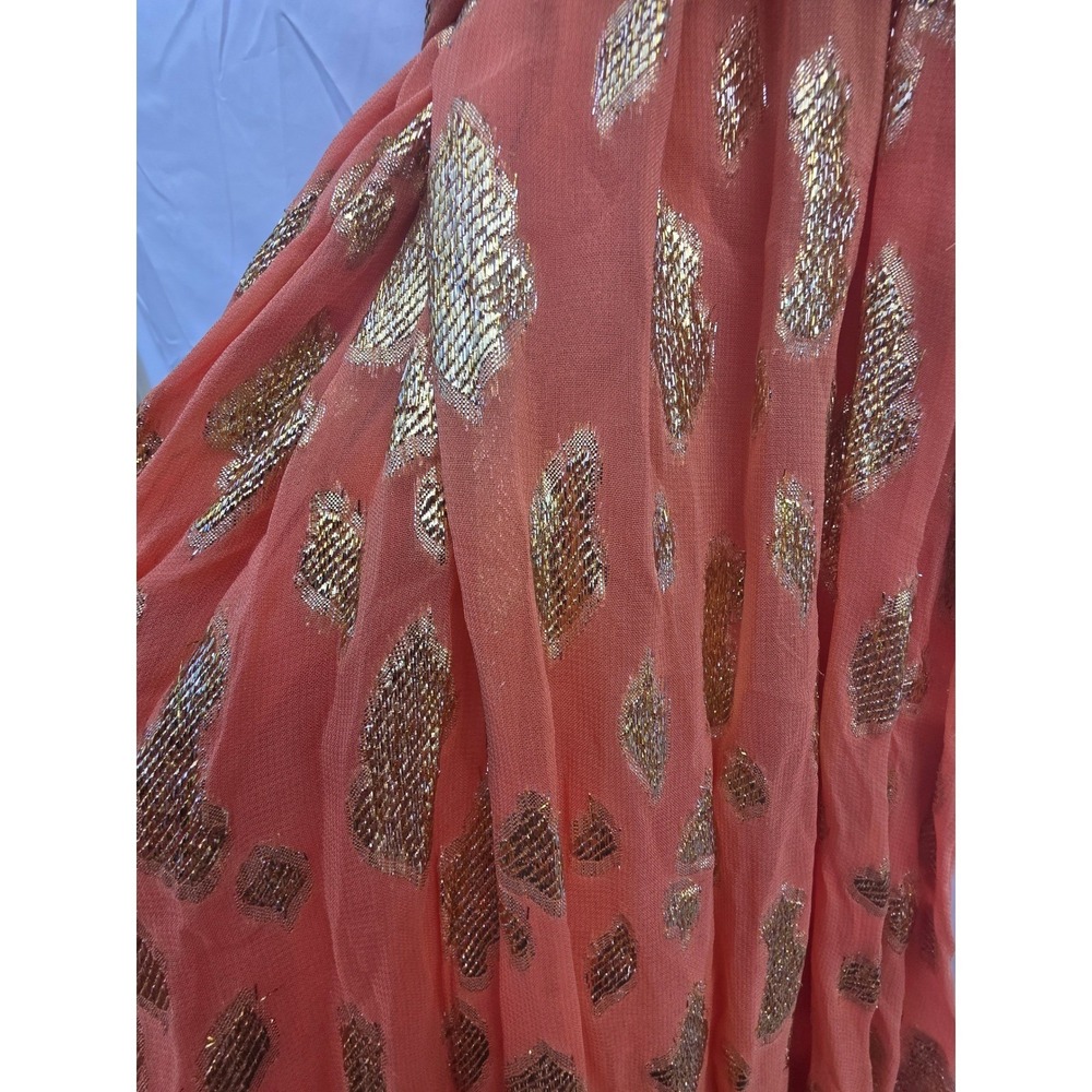 Sundress Orange Gold Metallic Fil Coupe Ruffle Halter Maxi Dress Size Large NWT - Picture 7 of 11